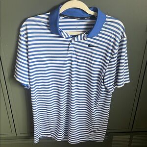 Nike Men's White and Blue Striped Polo
